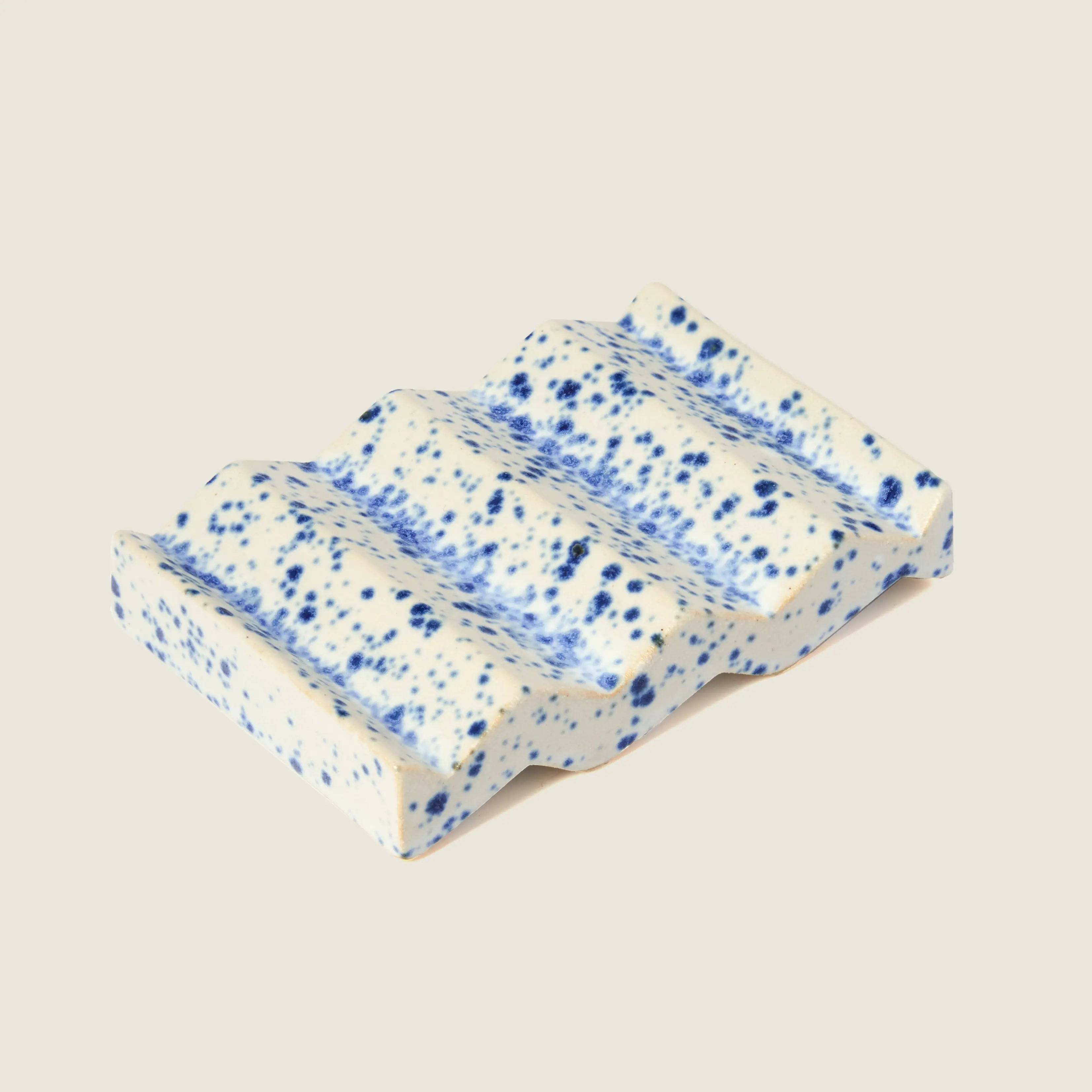 Ceramic soap dish bathroom in blue splatterware